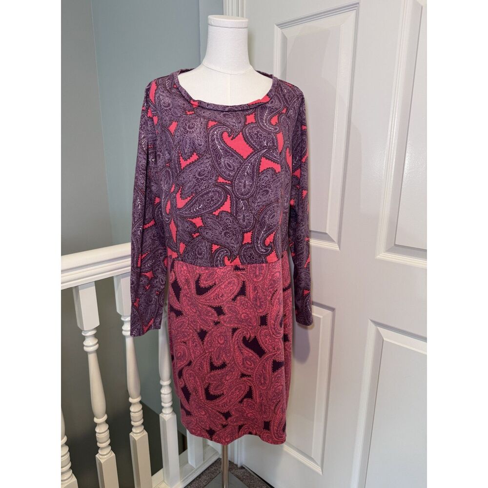Womens Boden Retro Hotchpotch Paisley Tunic Cotton Dress Size 16 Pink Purple